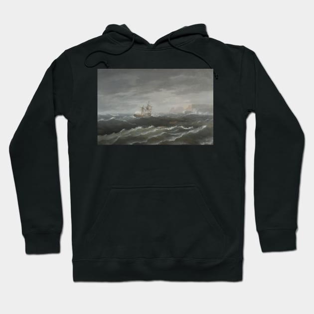 Shipwreck Near a Rocky Coast by Thomas Birch Hoodie by Classic Art Stall